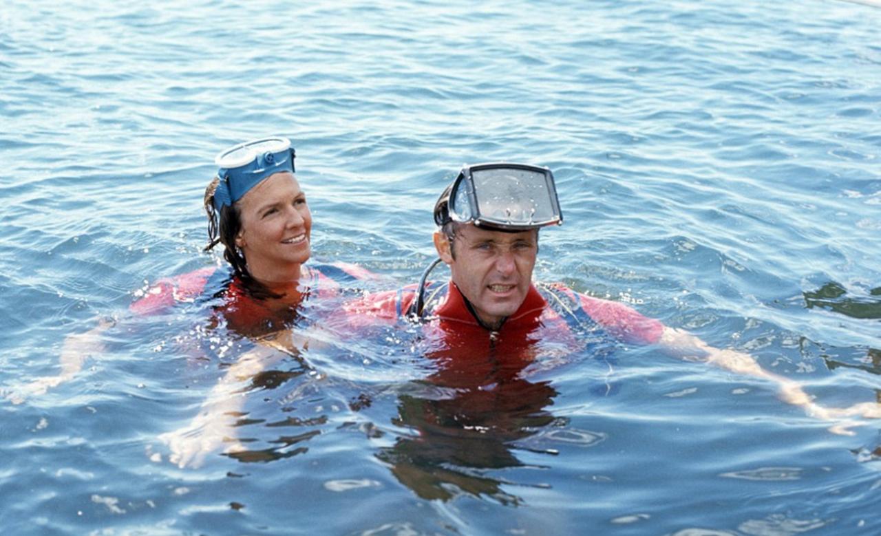 Photo of Peter Benchley and Wife after a dive in the ocean.