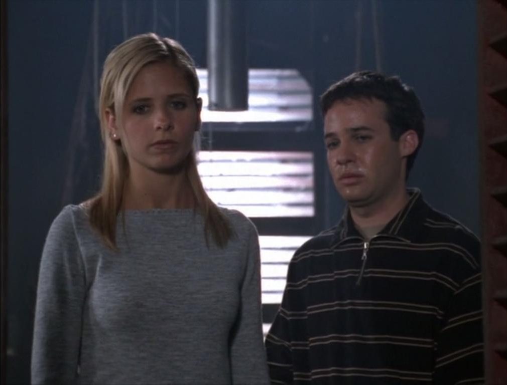 Buffy with Jonathan years before he joined the Trio in a shot from Buffy the Vampire Slayer, 1997-2003 (Photo by Mutant Enemy Productions/20th Century Fox).