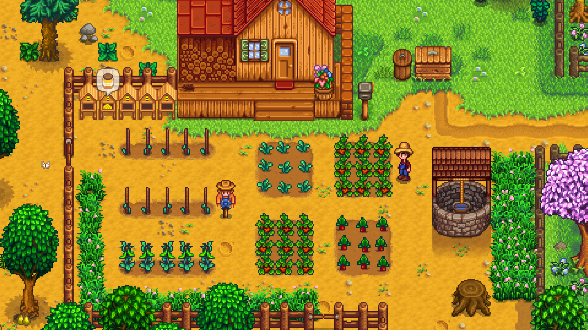 "Stardew Valley" is a 16-bit role-playing video game. The player character is a farmer looking over a small inherited farm. 