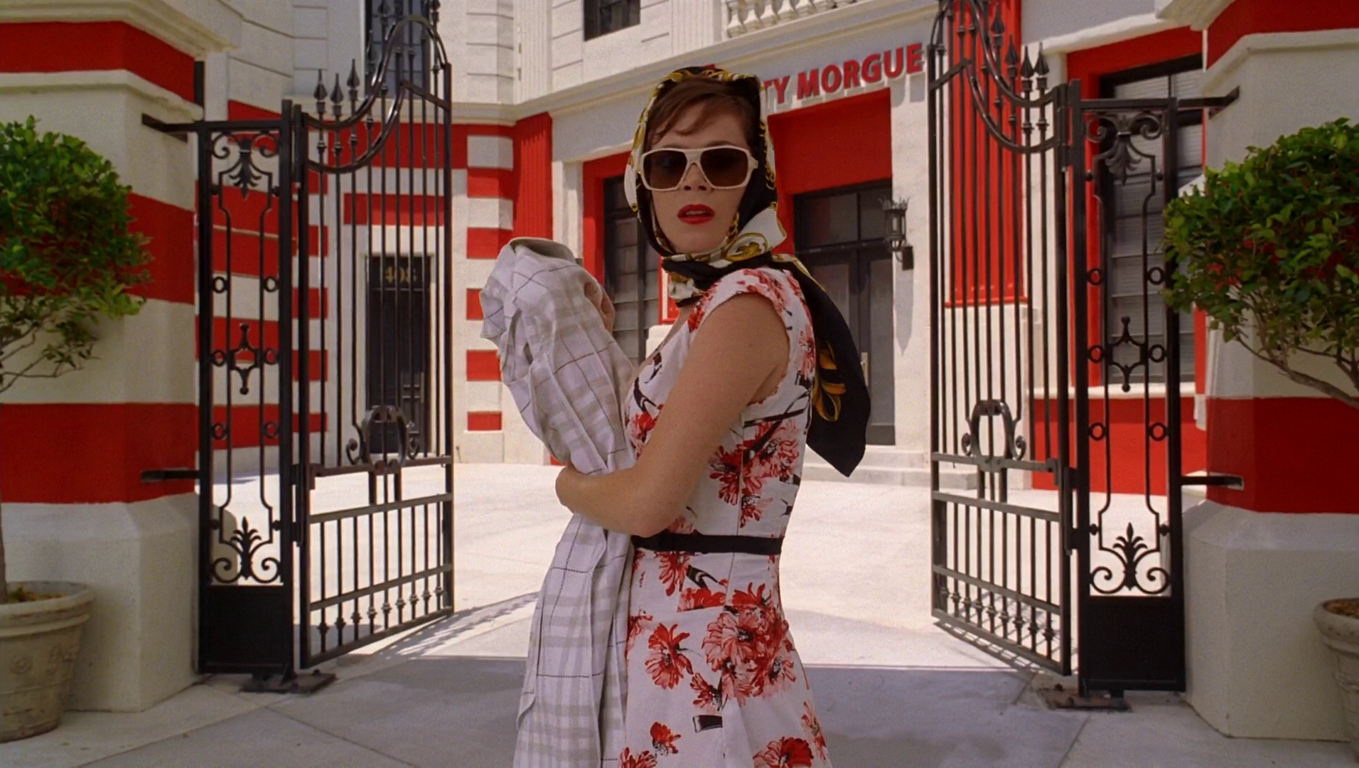 Chuck (Anna Friel) is pictured in front of a candy cane-colored morgue.

Pushing Daisies. Season 1, Episode 2: "Dummy." 2007-2009. ABC.