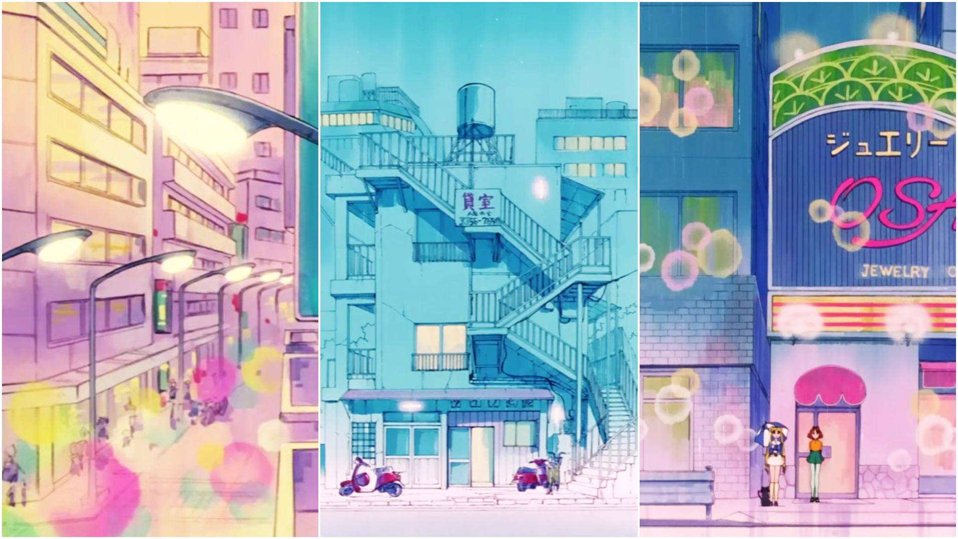 Sailor Moon. Toei Animation. 1992-1997. (This is a picture of different cityscapes in Sailor Moon.)