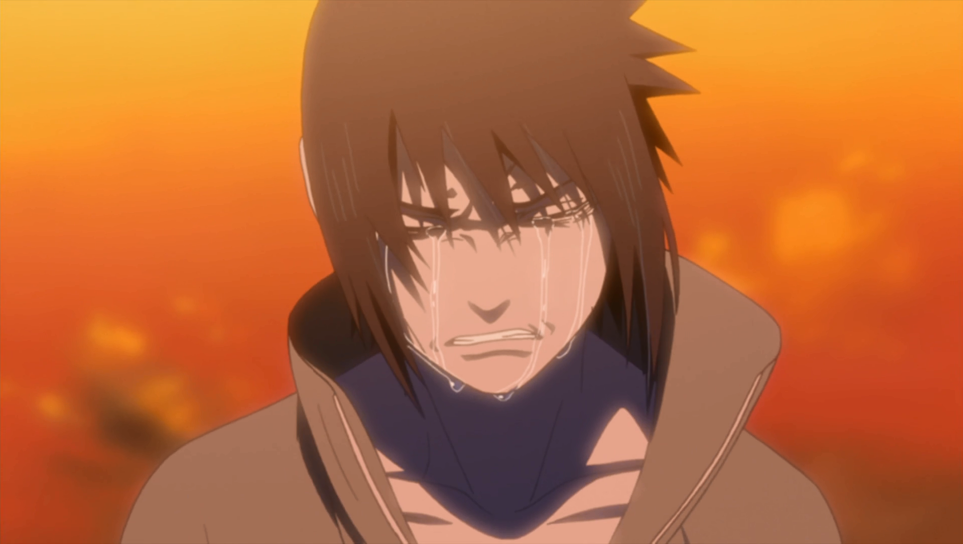 Sasuke sheds tears after defeating his brother for the first time.