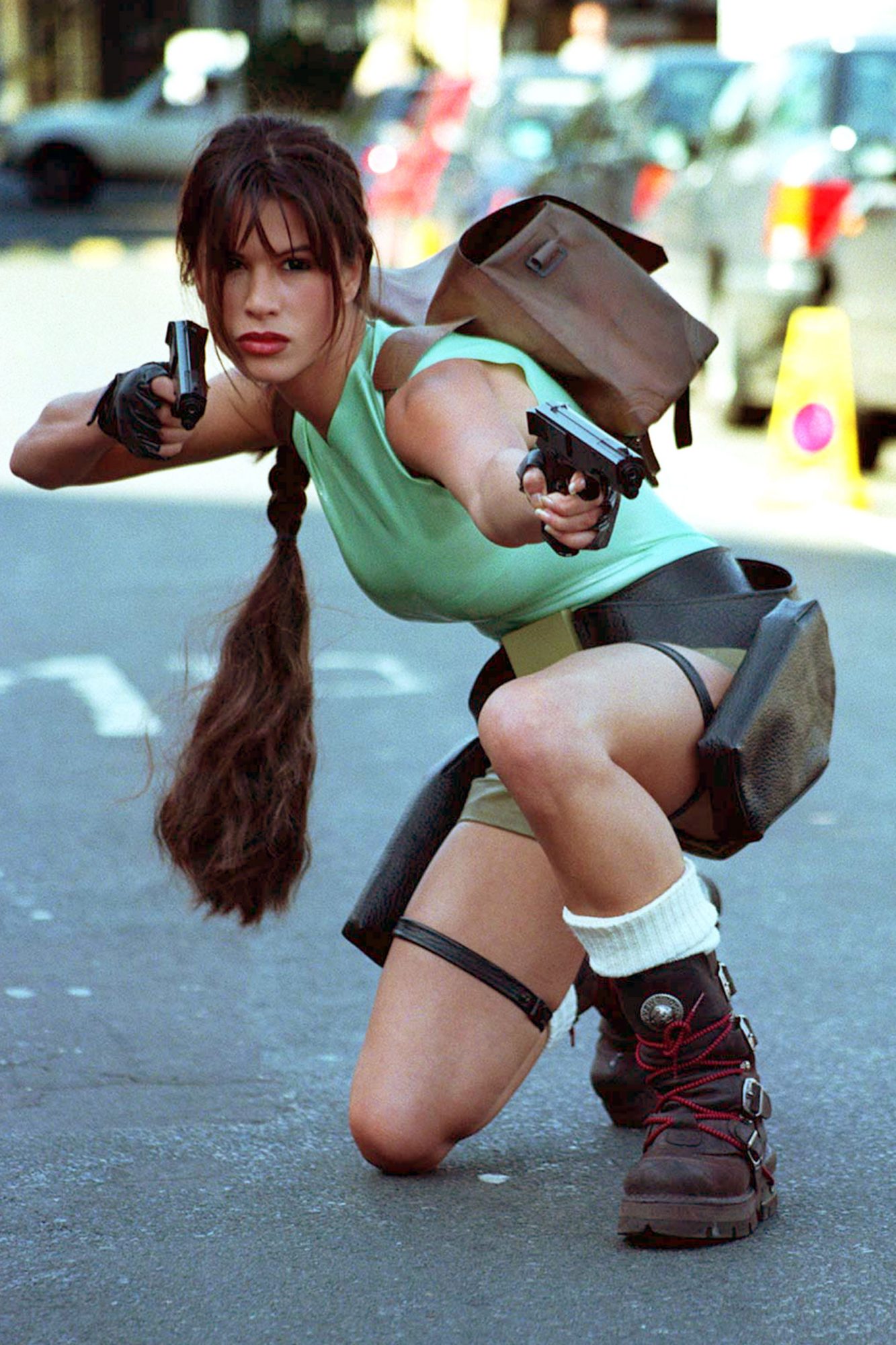 Mitra posing as Lara Croft.