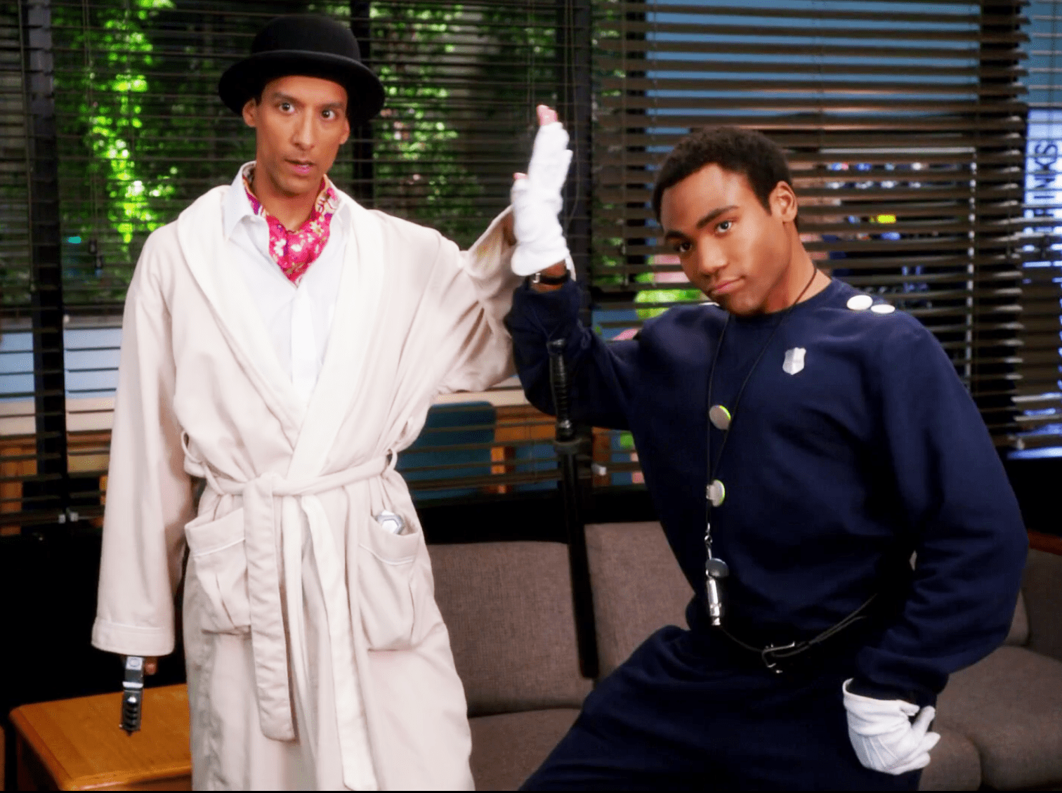 Troy and Abed as characters from the fictional TV show, Inspector Spacetime.