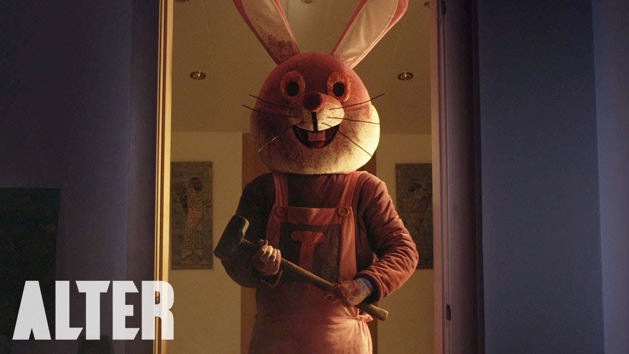 Killer in a bunny suit in the YouTube Horror short Timothy.