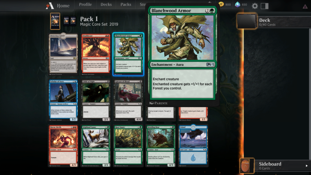 A screenshot of a draft in Magic: the Gathering Arena. 
