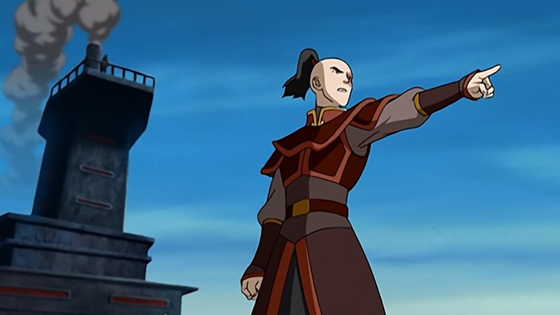 Zuko directs the helmsman to follow the blue light of the Avatar's reemergence.