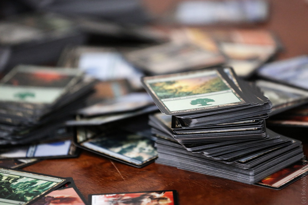 Piles of Magic: the Gathering Cards.