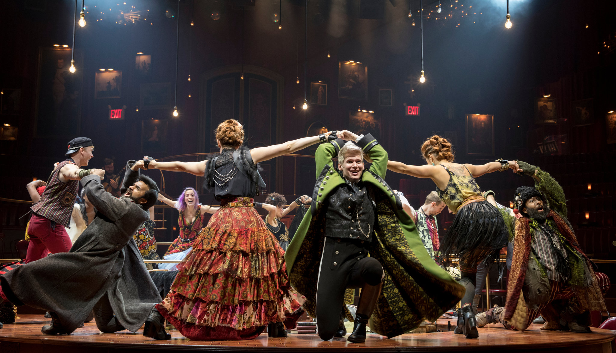 The cast dances during the song "The Abduction" in a shot from Natasha, Pierre, and the Great Comet of 1812, 2016-2017 (Image by Tim Chaffee and Maureen Towey).