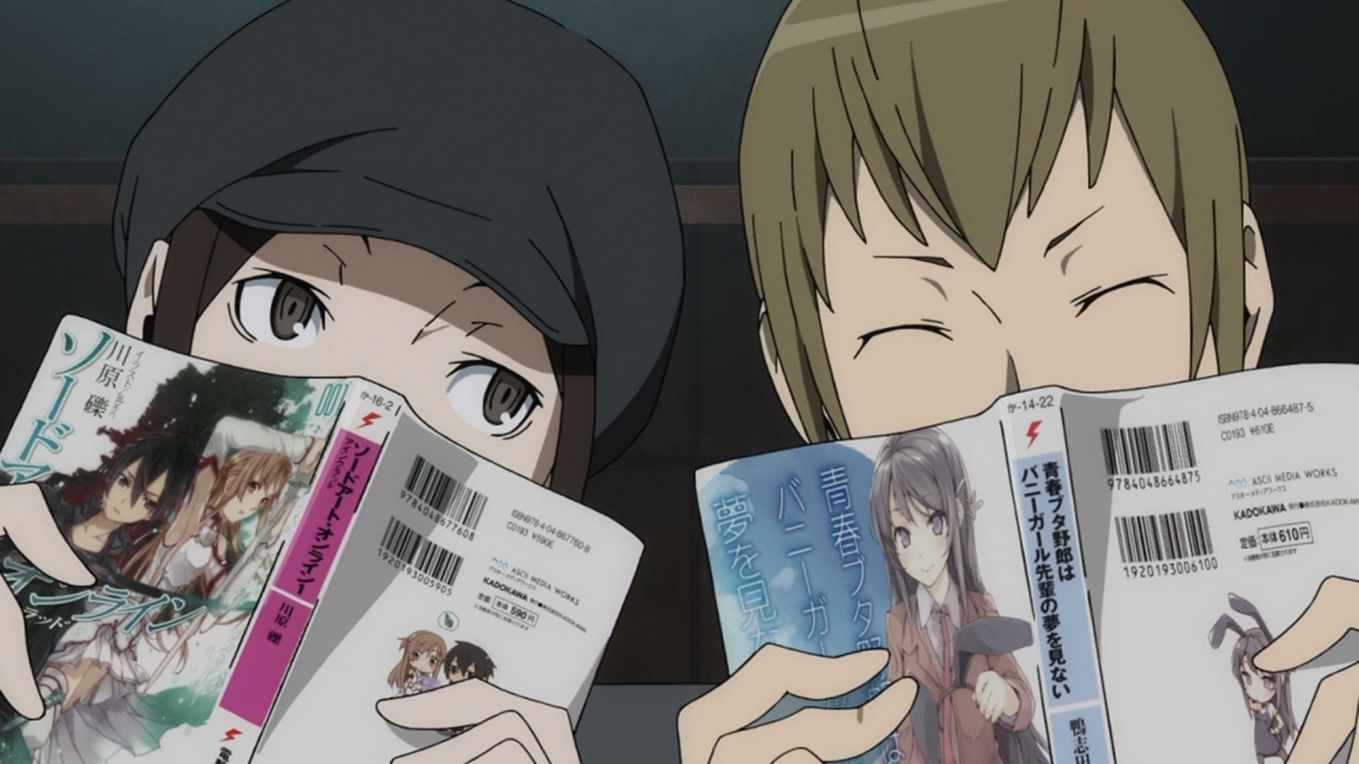 Erika and Walker from the anime Durarara reading manga together.