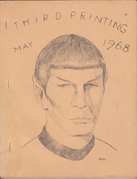 Spockanalia fanzine, 3rd printing, featuring ink art of Spock's face. (Source: Tenuto, Maria Jose & Tenuto, John. startrek.com.)