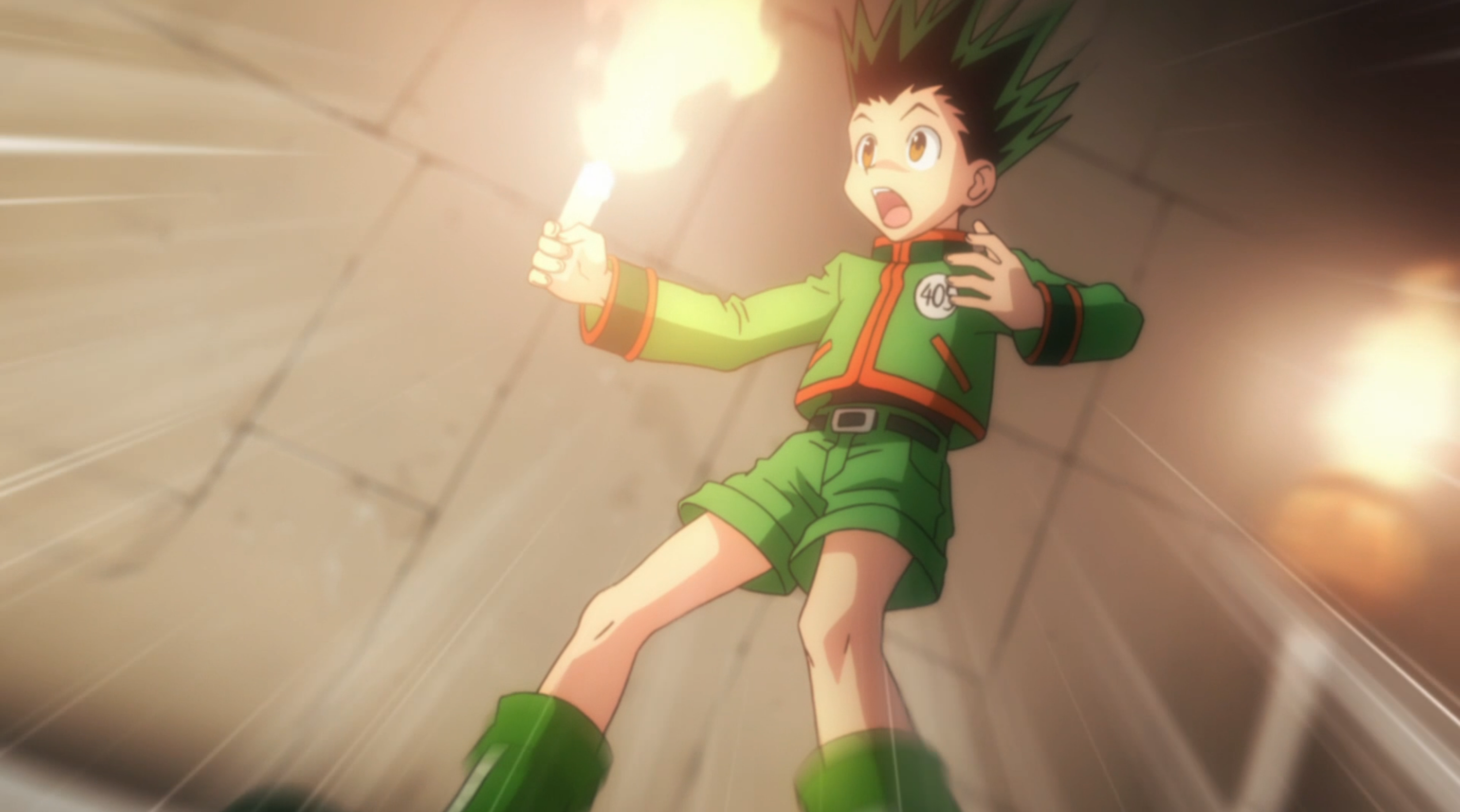 Gon panics as his candle flares up (Togashi, Yoshihiro, creator. Hunter x Hunter. 2011-2014. Madhouse.).