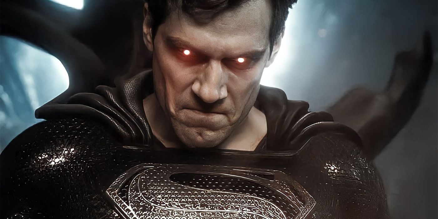 Black-suited Superman prepares to fire off his heat vision (Source: Warner Bros). 