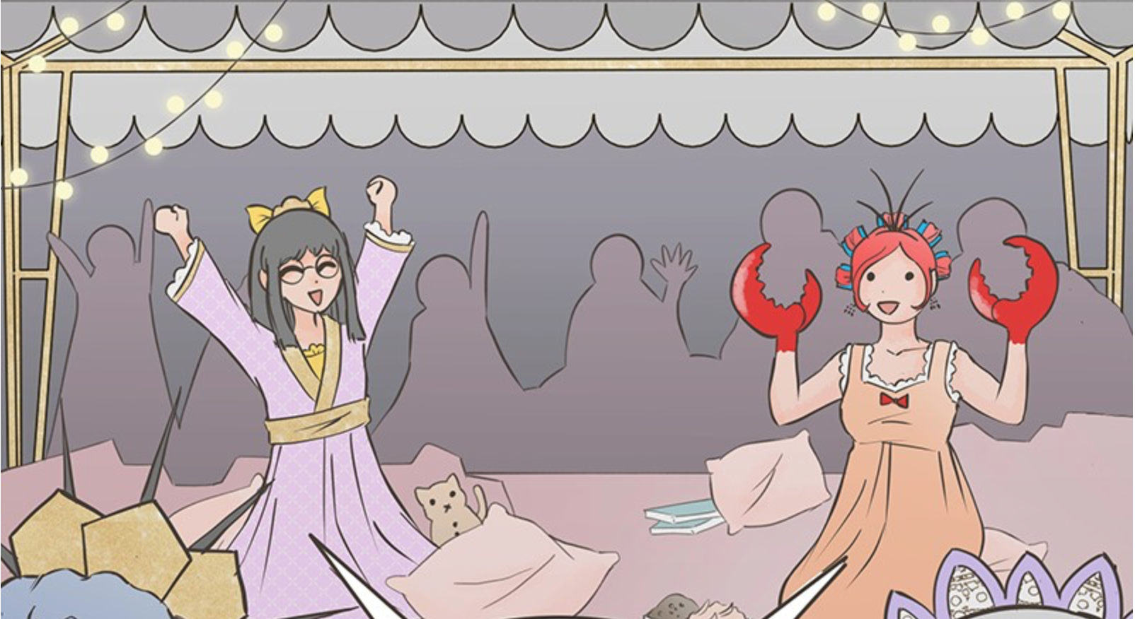 The Cursed Princess Club throws a slumber party for Gwen's initiation. Left: Monika. Right: Thermidora.