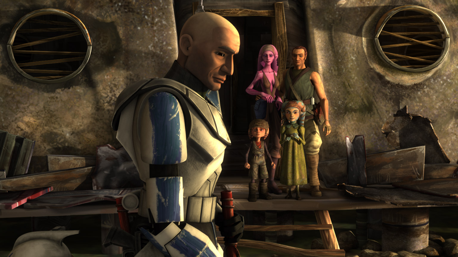 Captain Rex in front of the home of the Lawquanes in "The Deserter."