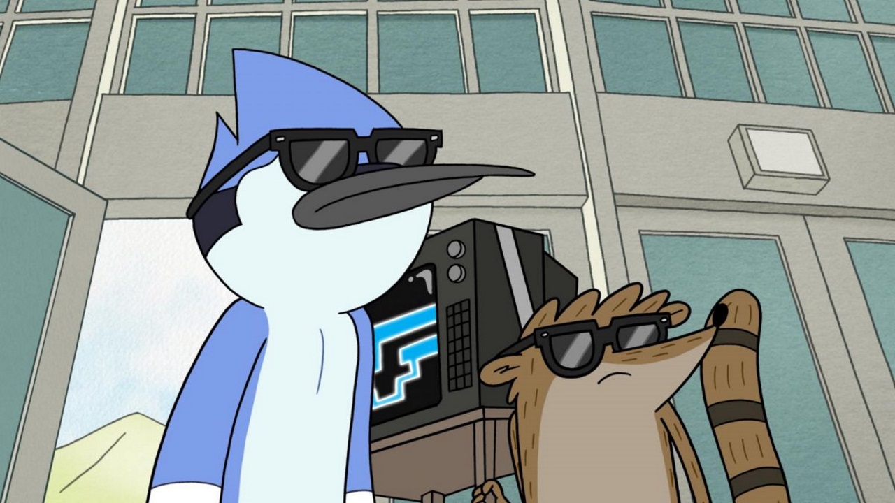 Mordecai and Rigby looking their best in a pair of cool shades.
