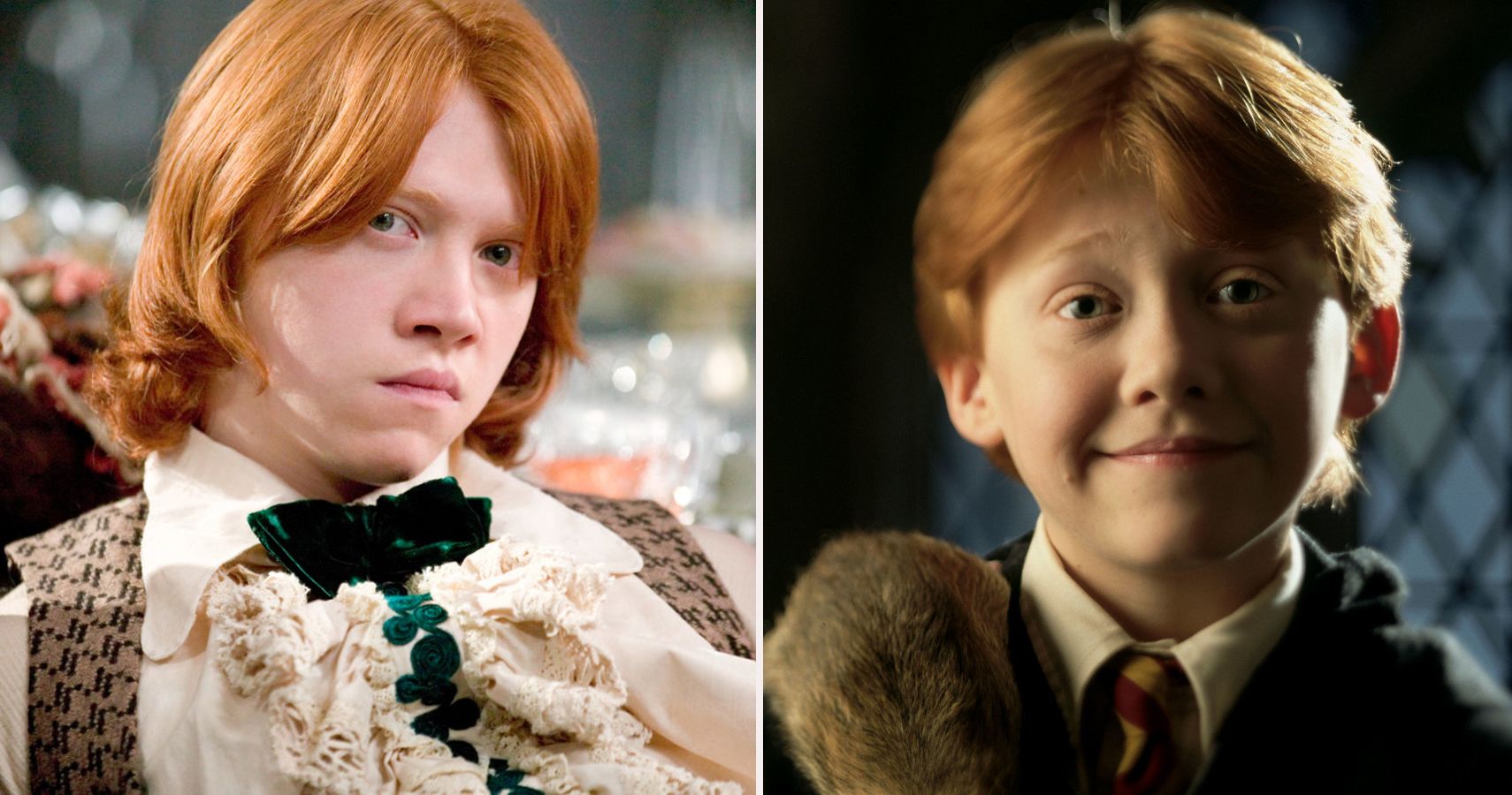 Image comparing Ron Weasley from childhood to a teenager. 