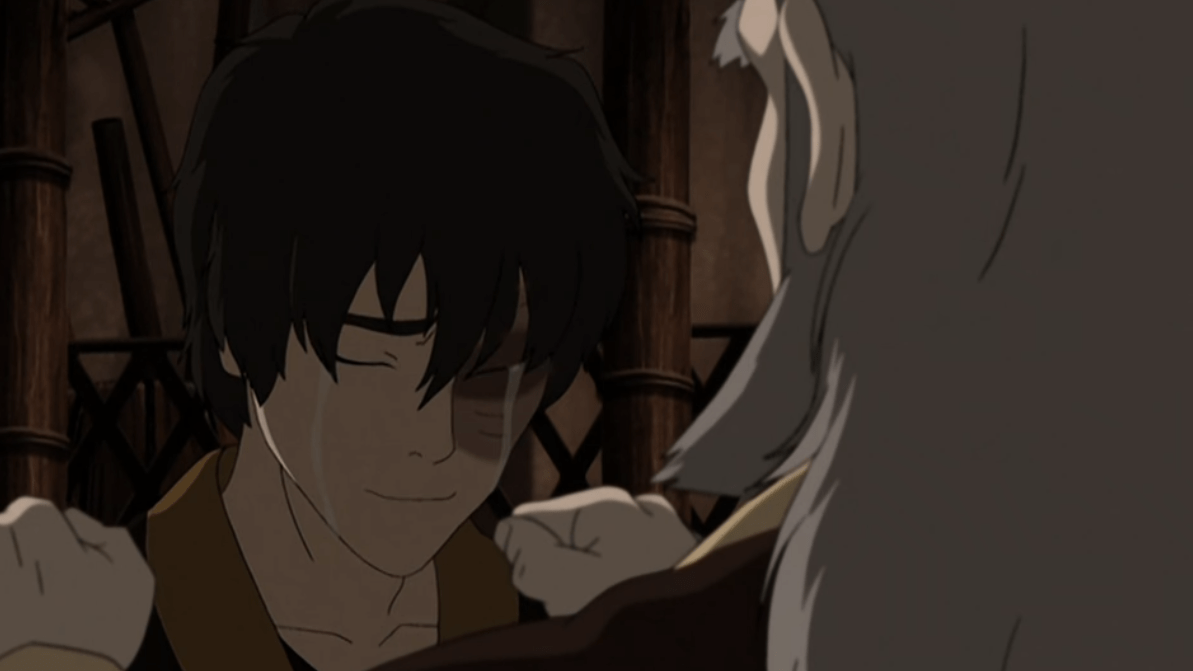 Zuko sheds tears after being reunited with his uncle. 