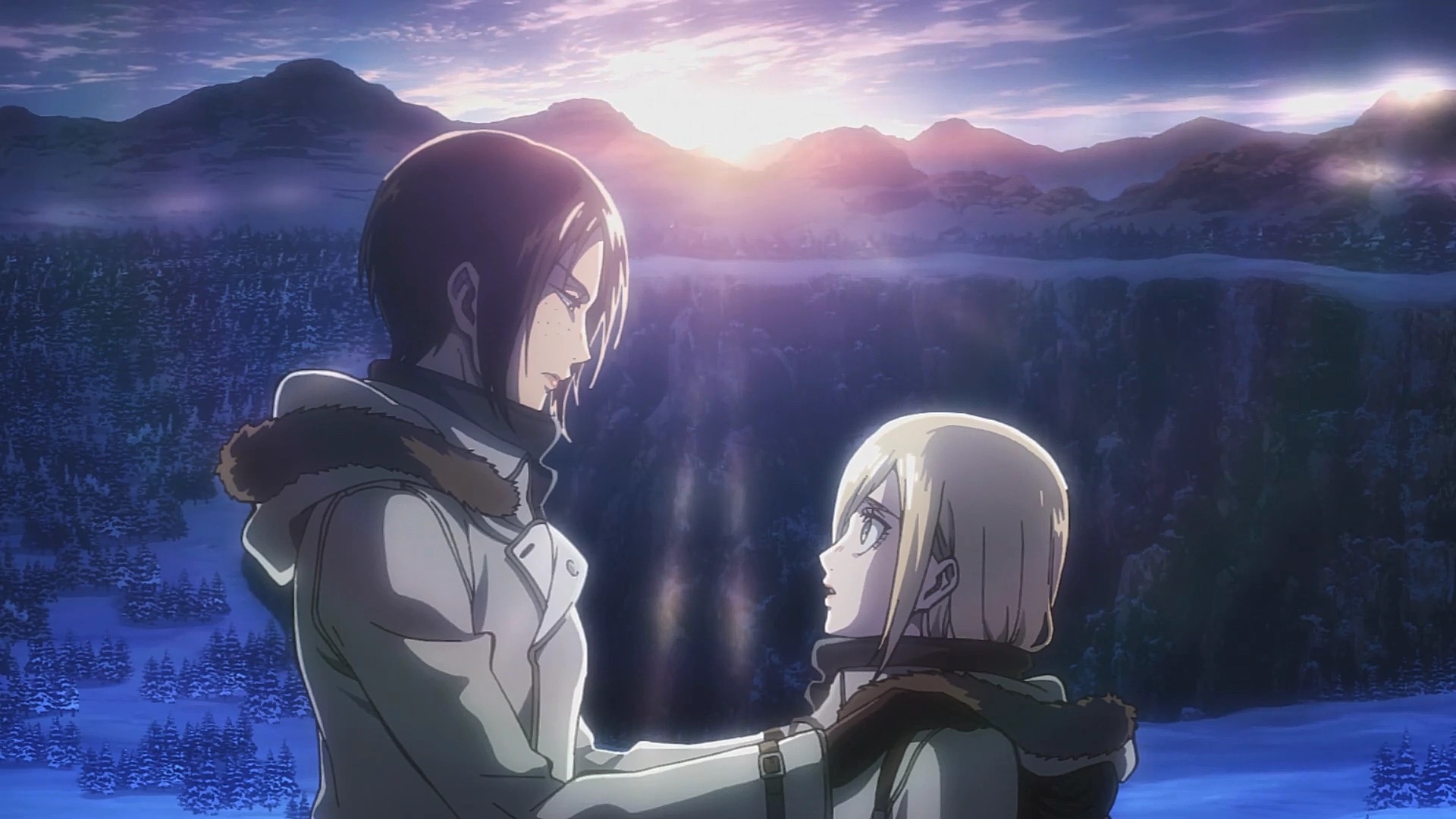 Attack on Titan. Hajime Isayama. 2013- present. Pictured is Ymir and Historia looking at each other. 