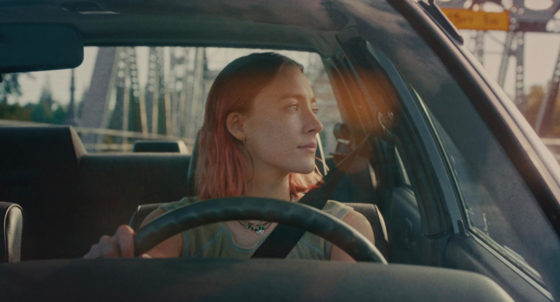 Lady Bird drives through Sacramento. 