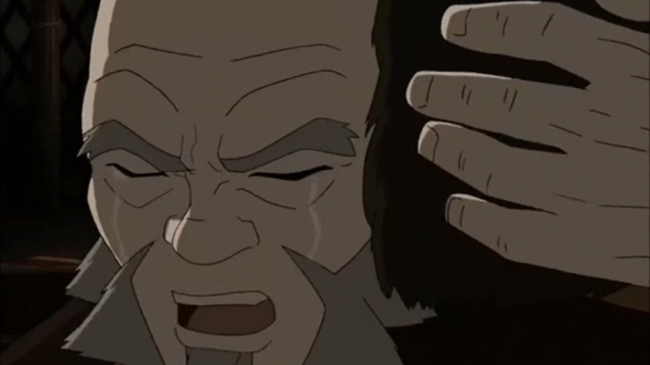 Iroh cries after being reunited with Zuko. 