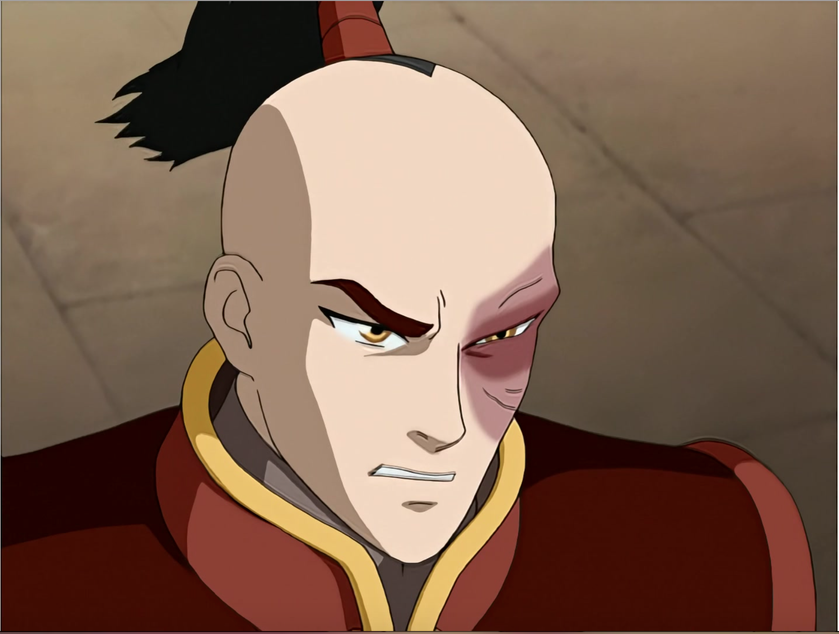 Zuko shows the scar that his father had given him. 