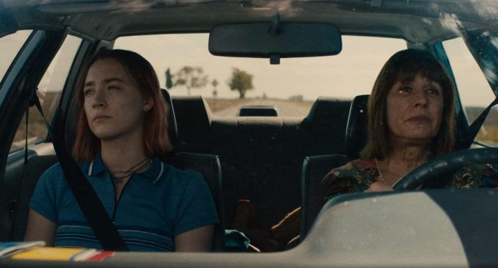 Lady Bird and her mother driving home from a college visit.