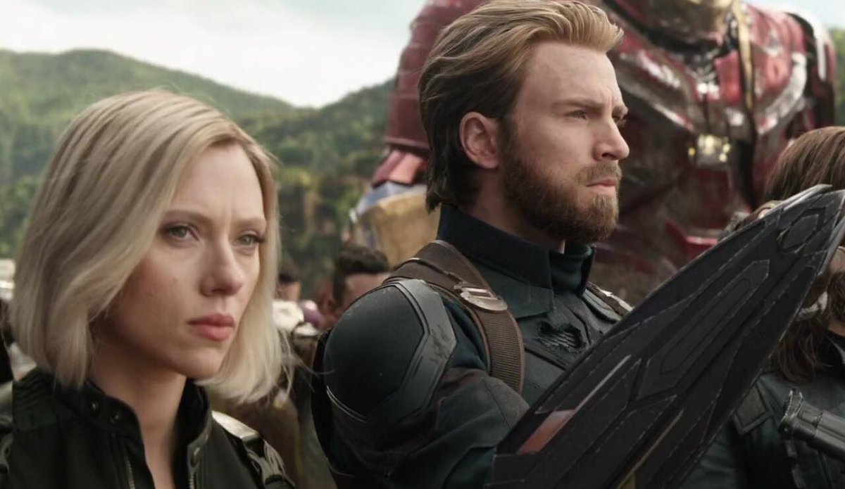 Natasha (right) and Steve (left) in Wakanda before the final fight of the movie.