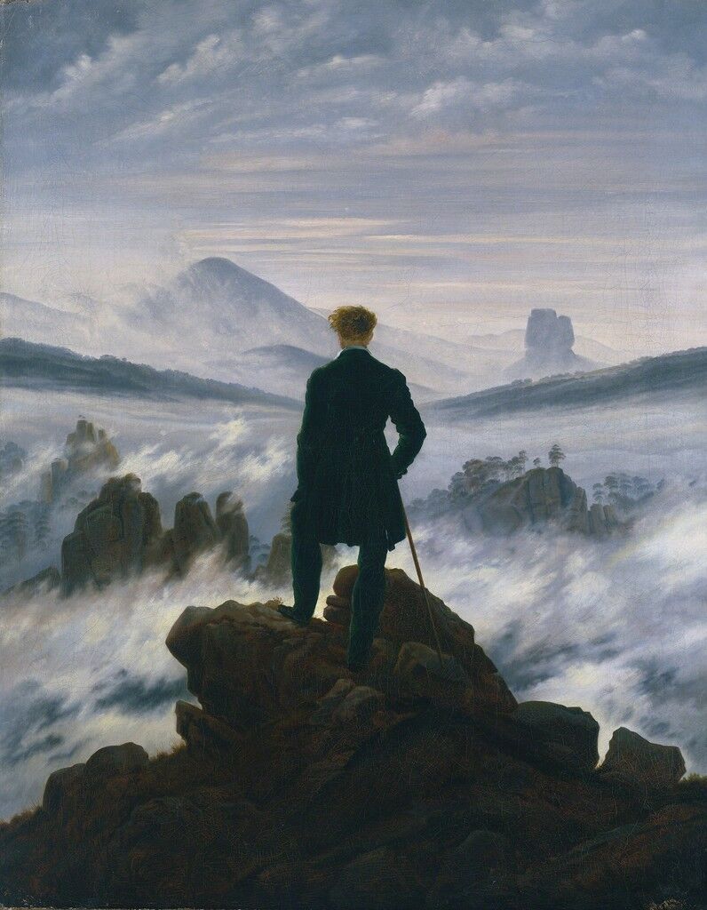 Caspar David Friedrich's painting Wanderer above the Sea of Fog, painted in 1818.