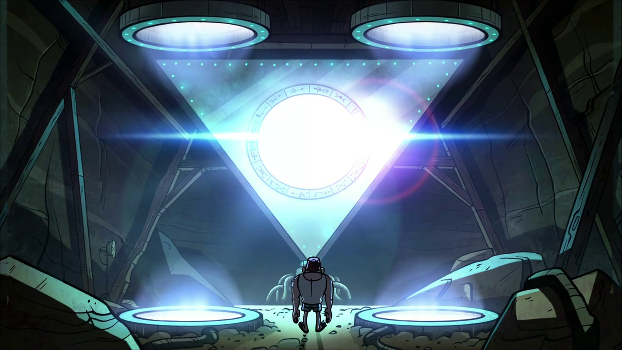 Stan standing in front of the activated portal in the basement. 