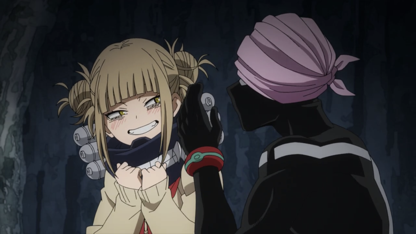 Toga smiling at her friend and fellow villain, Twice.