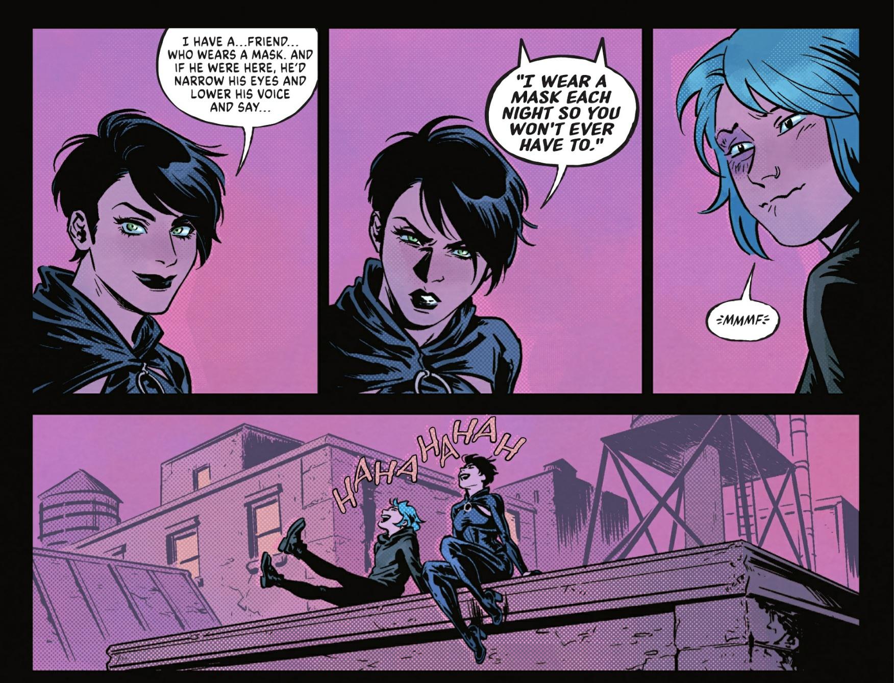 Selina Kyle and Lian Harper talking on a rooftop (Source: DC Comics). 