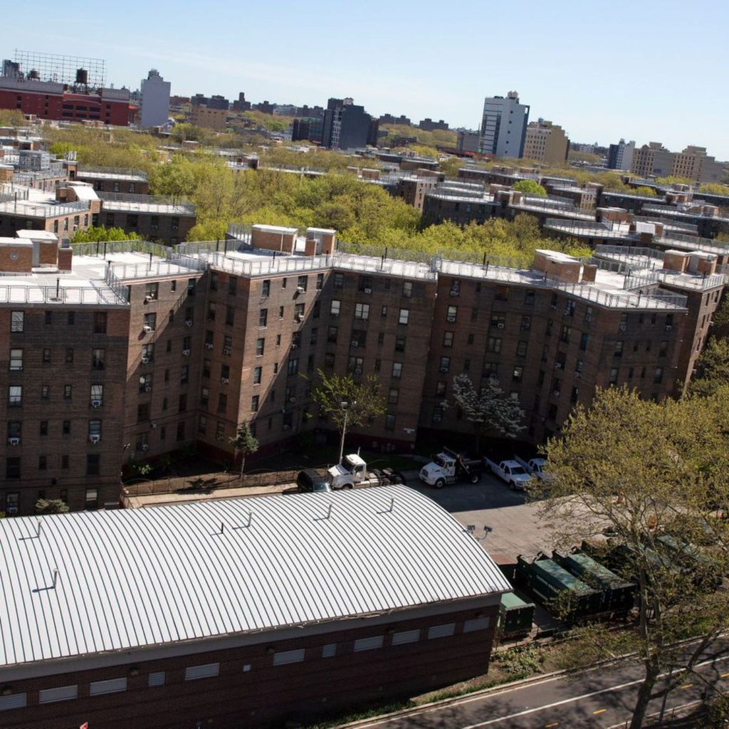 Ariel view of Queensbridge housing projects during the day. 
