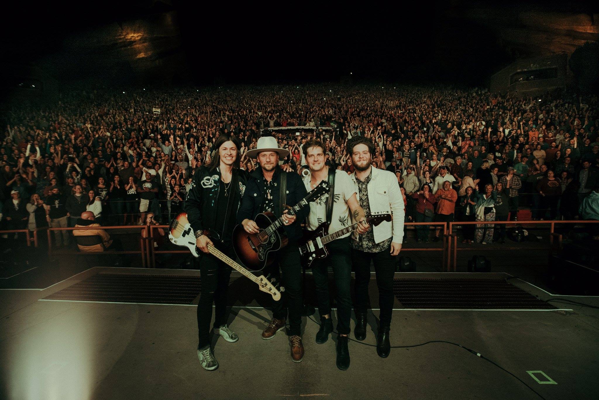 NEEDTOBREATHE poses at Red Rocks in 2017.