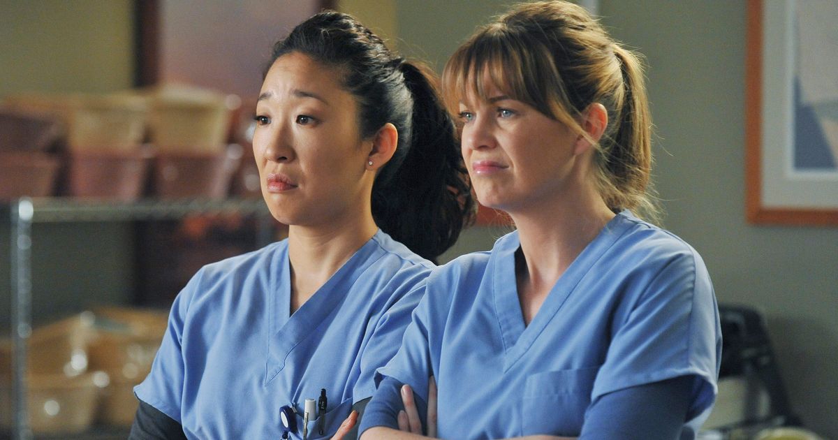 Cristina Yang and Meredith Grey looking unamused in Grey's Anatomy (2005-Present).