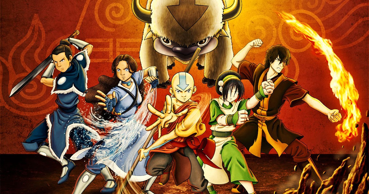 Team Avatar (from the original animated series) stand alongside each other as they prepare to fight. 