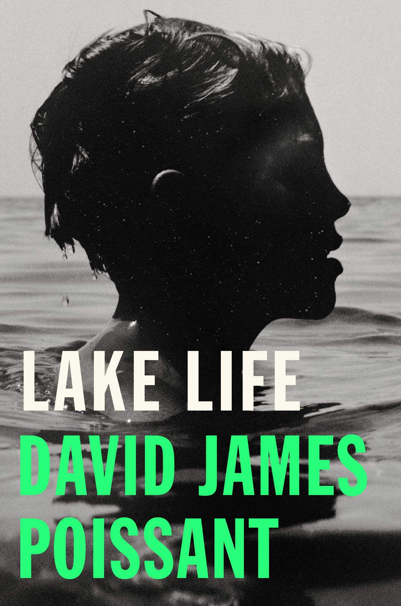 A black and white photograph shows a young boy in a lake with his head above water. Poissant, David James. Lake Life. 2020.