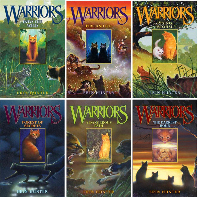 The first six books in the original Warriors trilogy are shown here. Hunter, Erin. Warriors: The Prophecy Begins #1-6. 2005-2006.