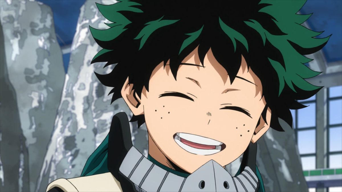 Izuku Midoriya smiling in My Hero Academia (2016-Present).