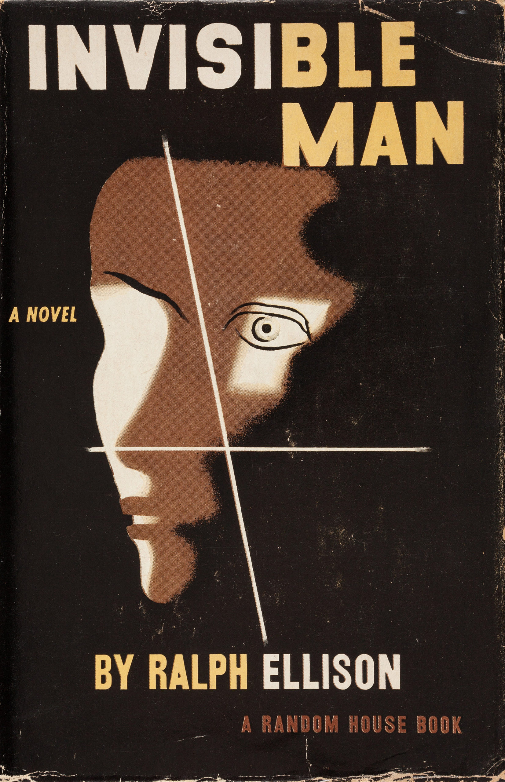 An abstract painting depicts the shape of a man's face in the shadows. Ellison, Ralph. Invisible Man. 1952.