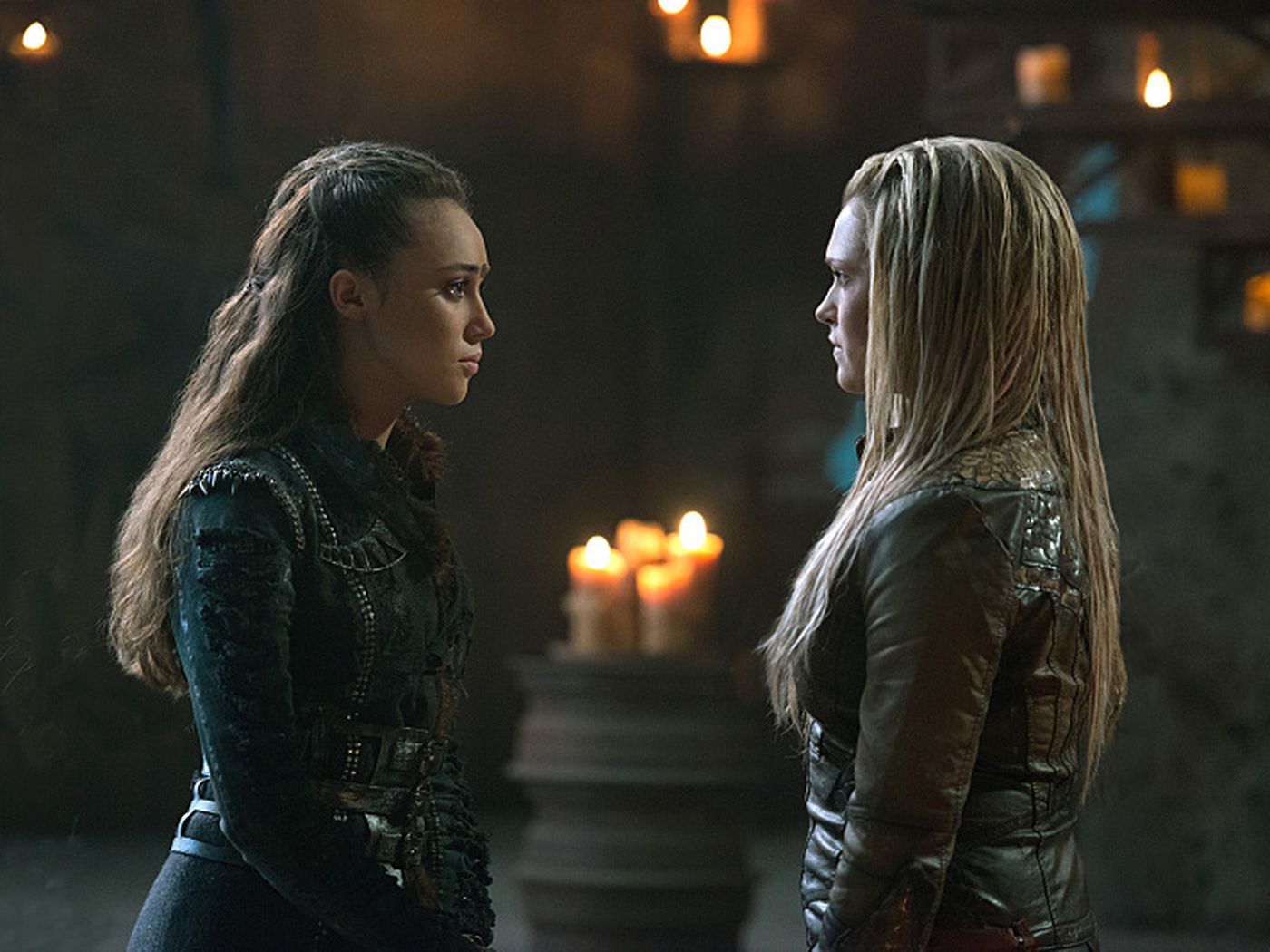 Lexa from "The 100" (left) poses with Clarke Griffin (right).