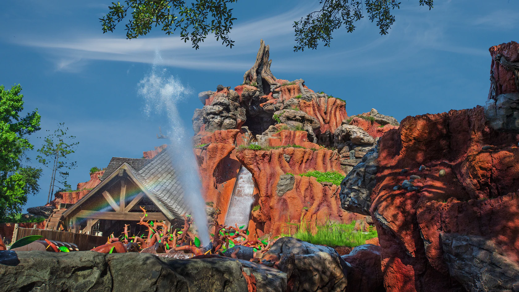 The Splash Mountain ride at Magic Kingdom sprays water into the air. 