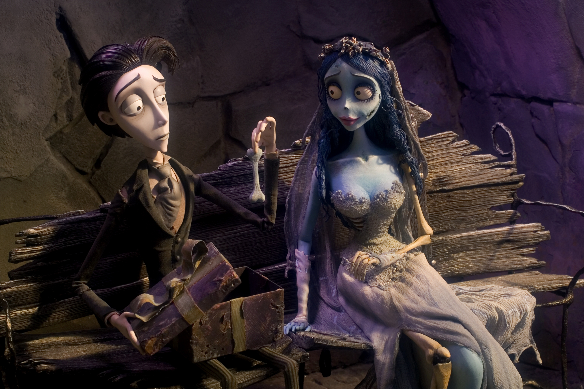 Victor Van Dort, voiced by JOHNNY DEPP, and the Corpse Bride, voiced by HELENA BONHAM CARTER, in Warner Bros. Pictures stop-motion animated fantasy Tim Burtons Corpse Bride. PHOTOGRAPHS TO BE USED SOLELY FOR ADVERTISING, PROMOTION, PUBLICITY OR REVIEWS OF THIS SPECIFIC MOTION PICTURE AND TO REMAIN THE PROPERTY OF THE STUDIO. NOT FOR SALE OR REDISTRIBUTION.