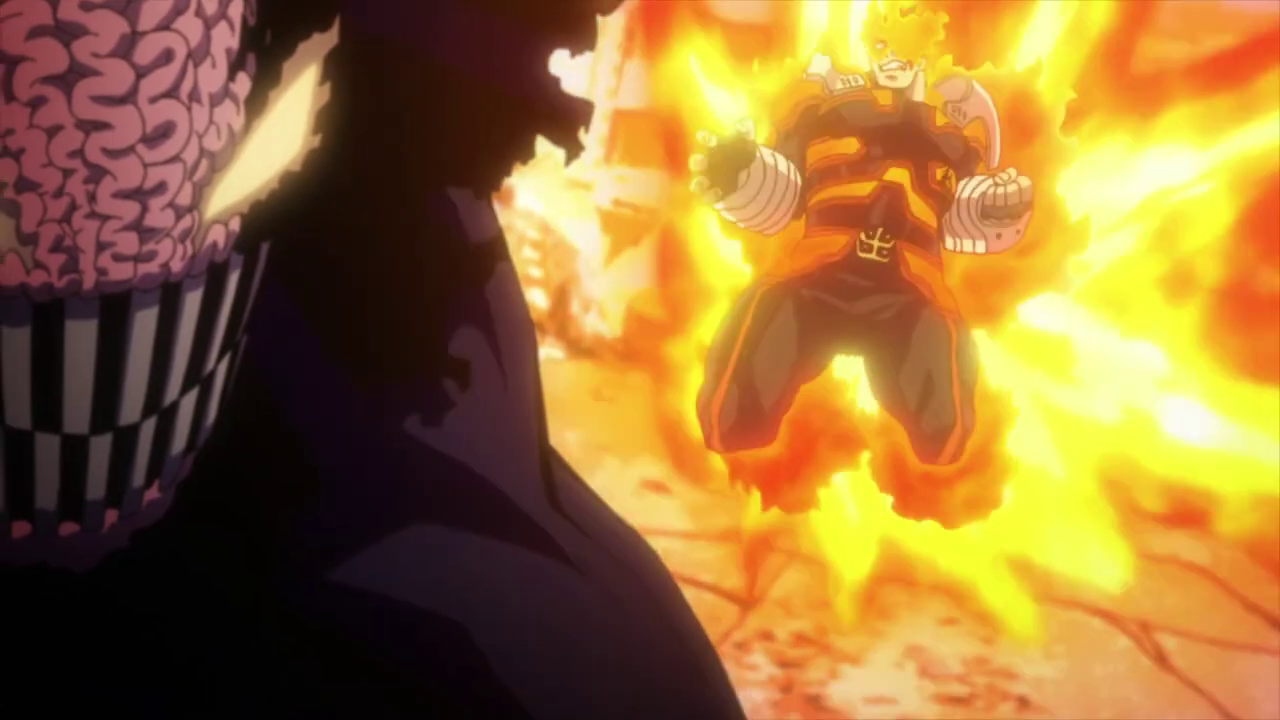 Endeavor charges up to take on the powerful High-End nomu in one of the most exciting MHA fight scenes. 