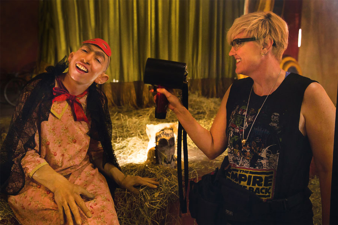 Eryn Krueger Mekash (right) is pictured with Naomi Grossman (left) who is unrecognizable as 'American Horror Story' (2011-current) horror "villan" Pepper.