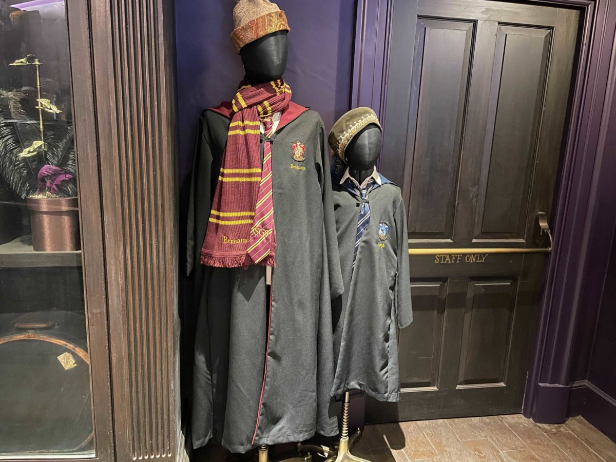 Adult and child size Gryffindor and Ravenclaw robes available for purchase at Harry Potter World. 