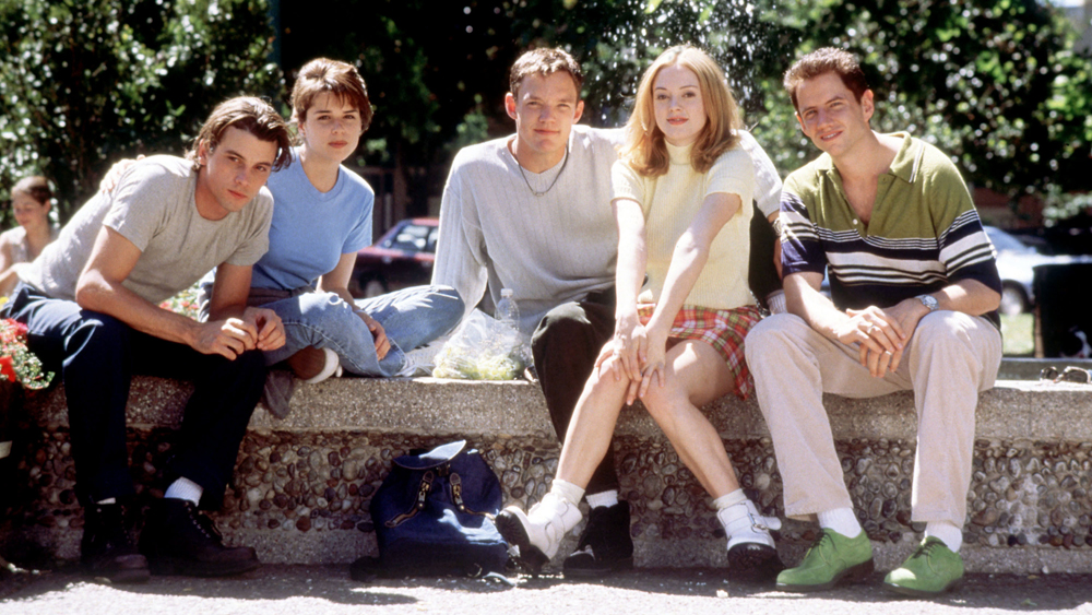 The supporting class of 'Scream' pose in front of the fountain from a scene in the first act. 