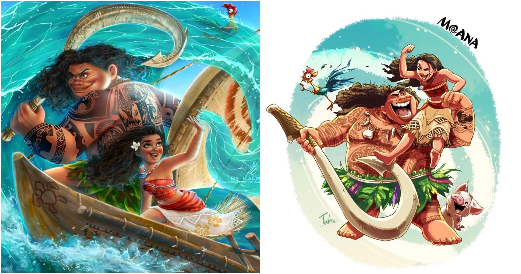 Two different fan arts of Moana. 