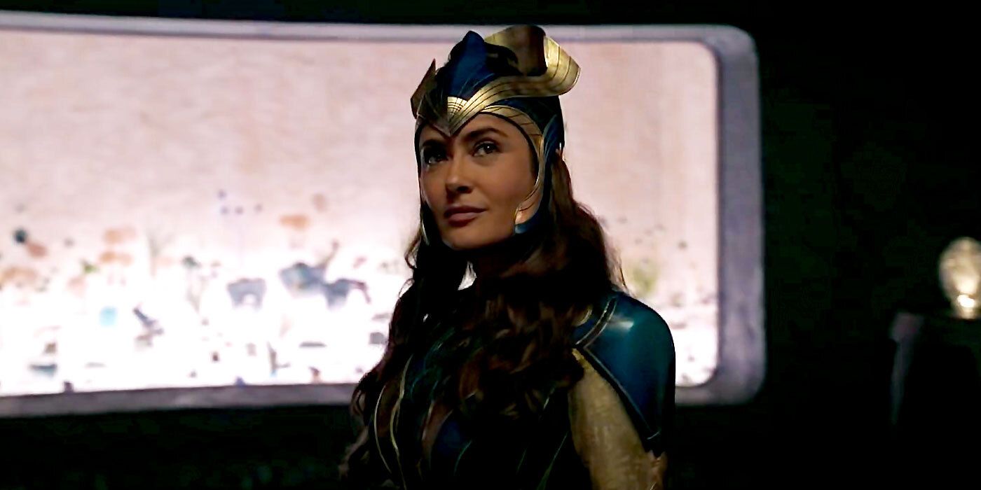 Salma Hayek's Ajak on the Eternals' flagship the Domo in 'Eternals' (2021).