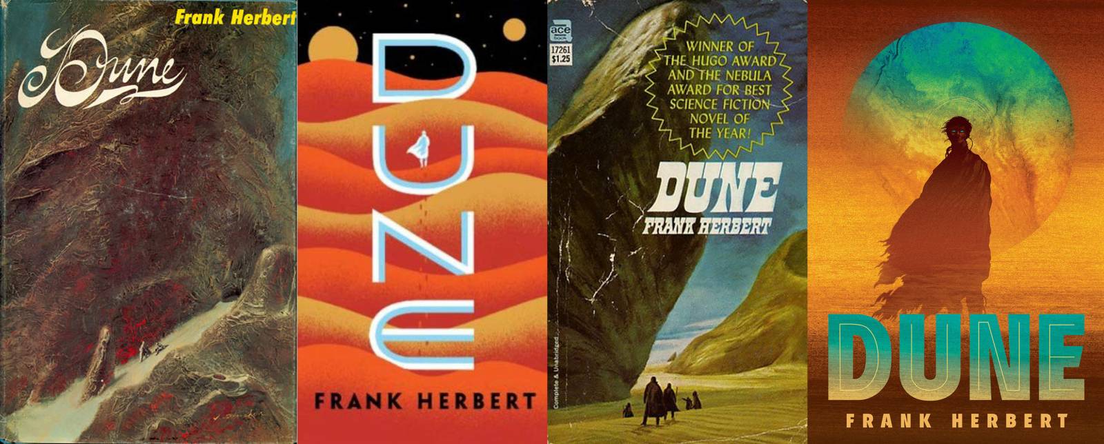 Images of the various covers of Frank Herbert's novel Dune.